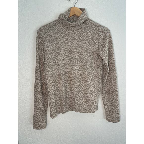 Zara Turtleneck Sweater Cheetah Animal Print Soft Cozy Minimalist Tan Stretchy - Picture 3 of 8